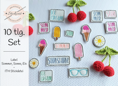 Label Sommer, Sonne, Eis - ITH-Stickdatei